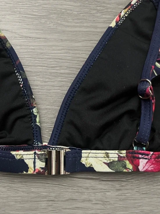 Cupshe Women's Ruffled OTS Floral Print Bikini Top, Navy Blue Size M - Picture 11 of 14